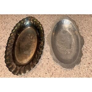 Rodney Kent Hammered Aluminum Tulip Tray 406 & Scalloped Silver Tone Bowl Set